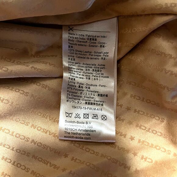 Scotch & Soda Womens Black Leather & Leopard Trim Biker Jacket NWOT Small - Picture 11 of 12